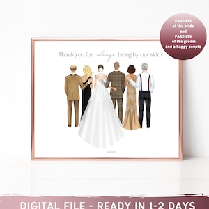 Genitori della sposa Regalo Padre della sposa Regalo Genitori dello sposo Regalo di nozze Sposa e genitori Ritratto Arte Ritratto di famiglia di nozze