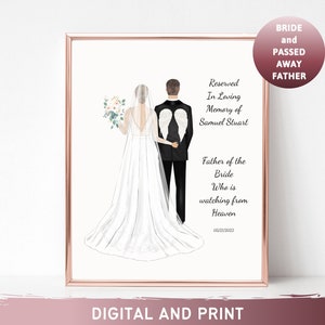 Verstorbener Vater der Braut Porträt, Hochzeitsgedenktisch, personalisiertes Gedenkschild Brief vom Himmel Erinnerung Hochzeitsandenken