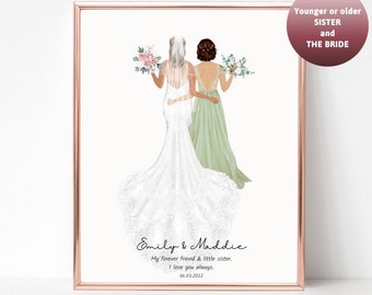 Bride and Maid of Honor | Personalised Bridesmaid Gift | Wedding Gift for Bride | Bridesmaid Print | Wedding Illustration | Personalized art