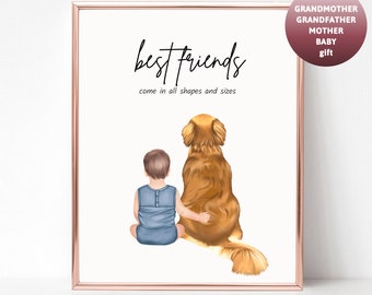 Pet and Child portrait | Toddler with dog | Christmas Gift | Baby and dog | Nursery art | Gift for toddler | Dog Best Friend Gift | Wall Art