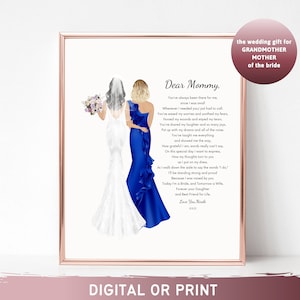 Poème de la mère de la mariée de la fille à la mère de la mariée Cadeau personnalisé Cadeau de mariage Souvenir de mariage Impression de mariage Cadeau pour maman