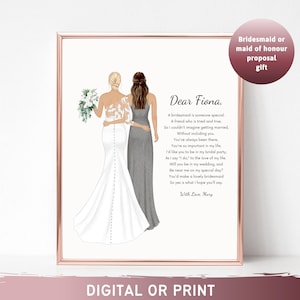 Bride and Maid of Honor, Bride and Sister portrait, Bridesmaid Gift, Bridesmaid Proposal, Sister of the Bride, To my sister Bridesmaid Print