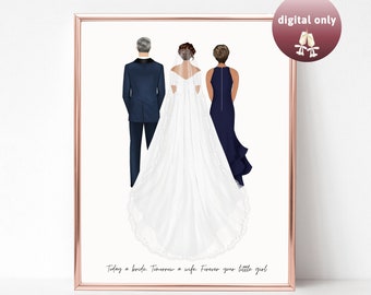 Gepersonaliseerde portret bruid en ouders, huwelijkscadeau ouders van de bruid, moeder van de bruid, cadeau voor de bruid, vader van de bruid