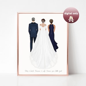 Ritratto personalizzato della sposa e dei genitori, regalo di nozze per i genitori della sposa, madre della sposa, regalo per la sposa, padre della sposa