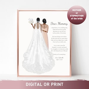 Poème de la mère de la mariée, fille et maman, cadeau pour la mère de la mariée, cadeau personnalisé, cadeau de mariage souvenir de mariage impression impression dessin