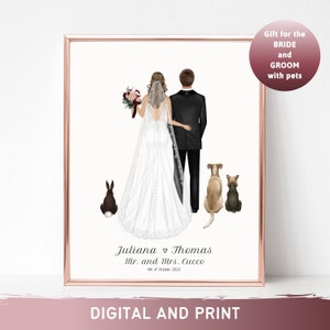 Personalized Wedding Print with dog Mr and Mrs Bride and Groom Gift Wedding Gift for Bride Wedding Keepsake Wedding Card Just Married Family