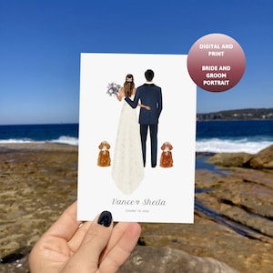 Personalized Bride and Groom Portrait | Custom Wedding Couple | Wedding Print with dog | Mr and Mrs Bride and Groom | 1st Anniversary gift