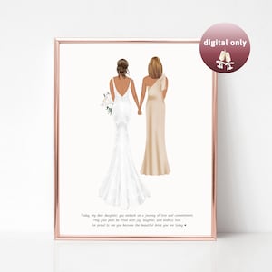 Presente para a mãe da noiva, retrato personalizado da noiva e da mãe, poema da mãe da noiva da filha para a mãe, presente de casamento, presente de casamento