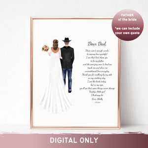 Cadeau de mariage père et fille | Cadeau père de la mariée | Art de mariage | Poème pour papa | Père et fille | Impression Père de la mariée