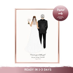 Portrait de mariage mariée et père de la mariée, cadeau de mariage père fille, souvenir unique pour le père de la mariée, oeuvre d&#39;art de mariage