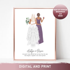 Personalised Bridesmaid Print Bridesmaid Gift Wedding Gift for Bride Wedding Illustration Personalized Custom Maid of Honor Gift Bridal