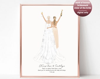 Sister of the Bride Gift, Personalized Bride and Maid of Honour, Bridesmaid Gift for Maid of Honor, Bridesmaid Proposal Best Friends Drawing