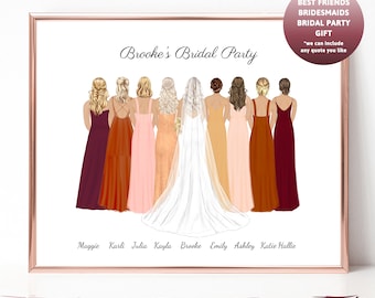 Personalised Bridal Party Bride Squad Bridesmaids Gift Bridal Gift Wedding Gift Wedding Drawing Personalized Custom Wedding Illustration