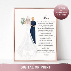 Cadeau pour la mère de la mariée, poème de la fille à la mère de la mariée, cadeau personnalisé, cadeau de mariage, souvenir de mariage, impression de dessin