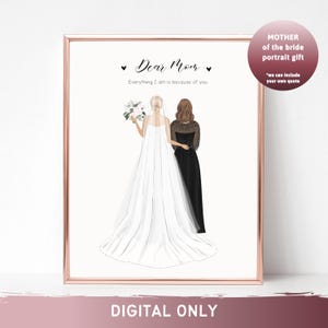 Cadeau pour la mère de la mariée | Portrait personnalisé de la mariée et de la mère | Cadeau d'une fille à une maman | Cadeau de mariage maman et fille | Art de mariage