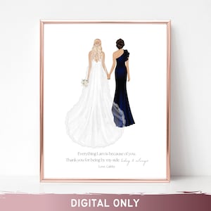 Personalisierte Braut und Mutter Porträt | Geschenk von Tochter an Mutter der Braut | Mutter und Tochter Zeichnung | Personalisiertes Geschenk Hochzeitsgeschenk