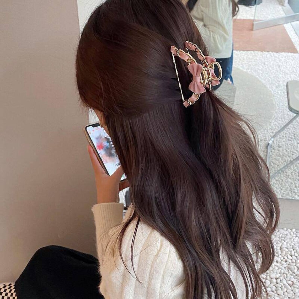 Ribbon Claw Clip in Gold chain claw clip bun hair clip Etsy