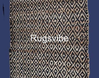 Black And Brown Jute Mix Area Rug,Natural Jute Designer Carpets,Large Entryway Doormat