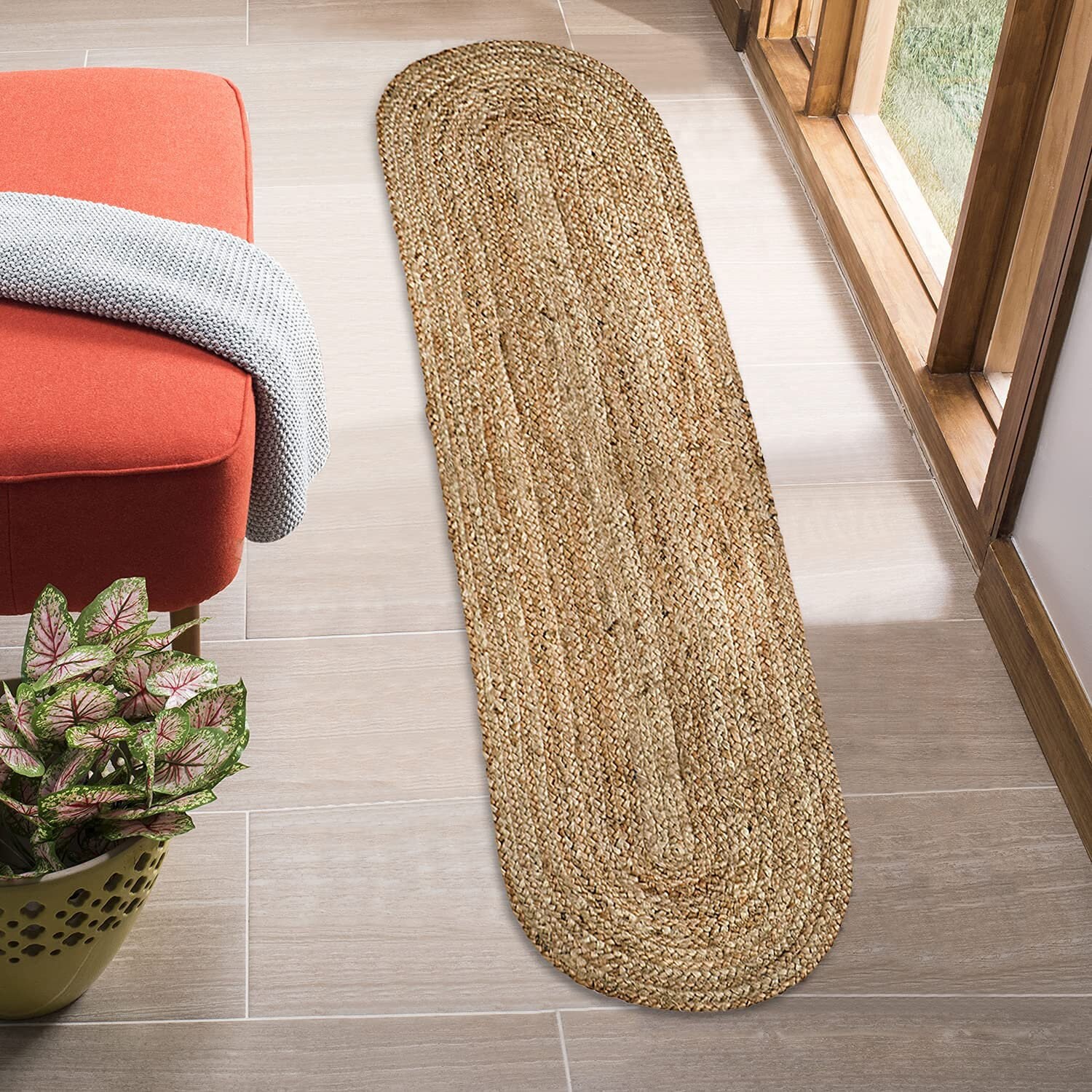 Natural Oval Jute Runner ,braided Area Runner Rug, Natural Jute Rug ...