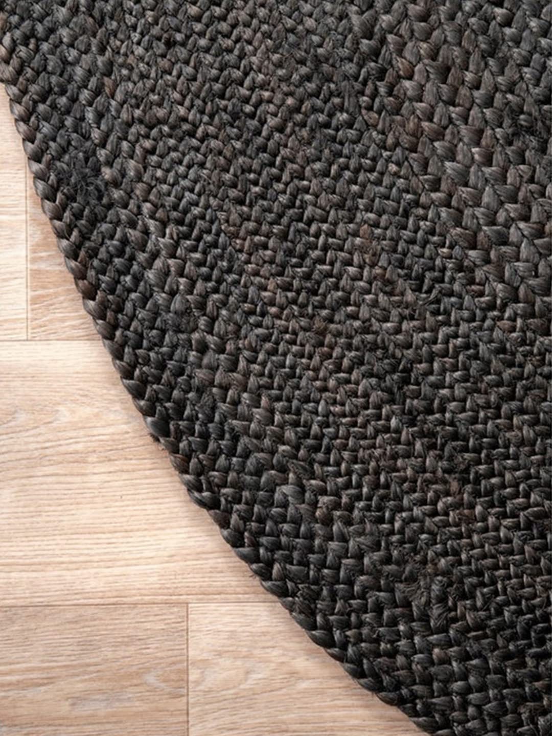 100 Genuine Black Jute Rug Round Braided Area Rug/floor Rug Etsy