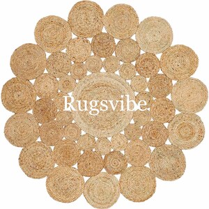 Natural Scalloped Jute Rug, Round Area Braided Jute Rug, Natural Fiber Rug For Bedroom, Living Room, Handwoven Jute Doormat, Custom Rug