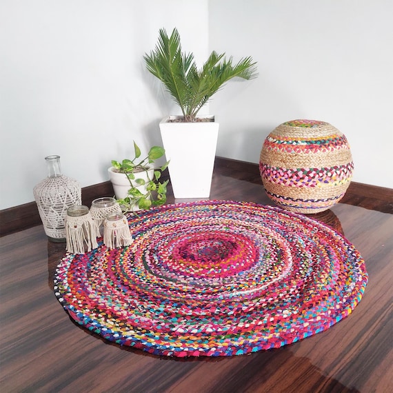 Round Multicolor Cotton Rag Rug: Handwoven Bohemian Style - Etsy