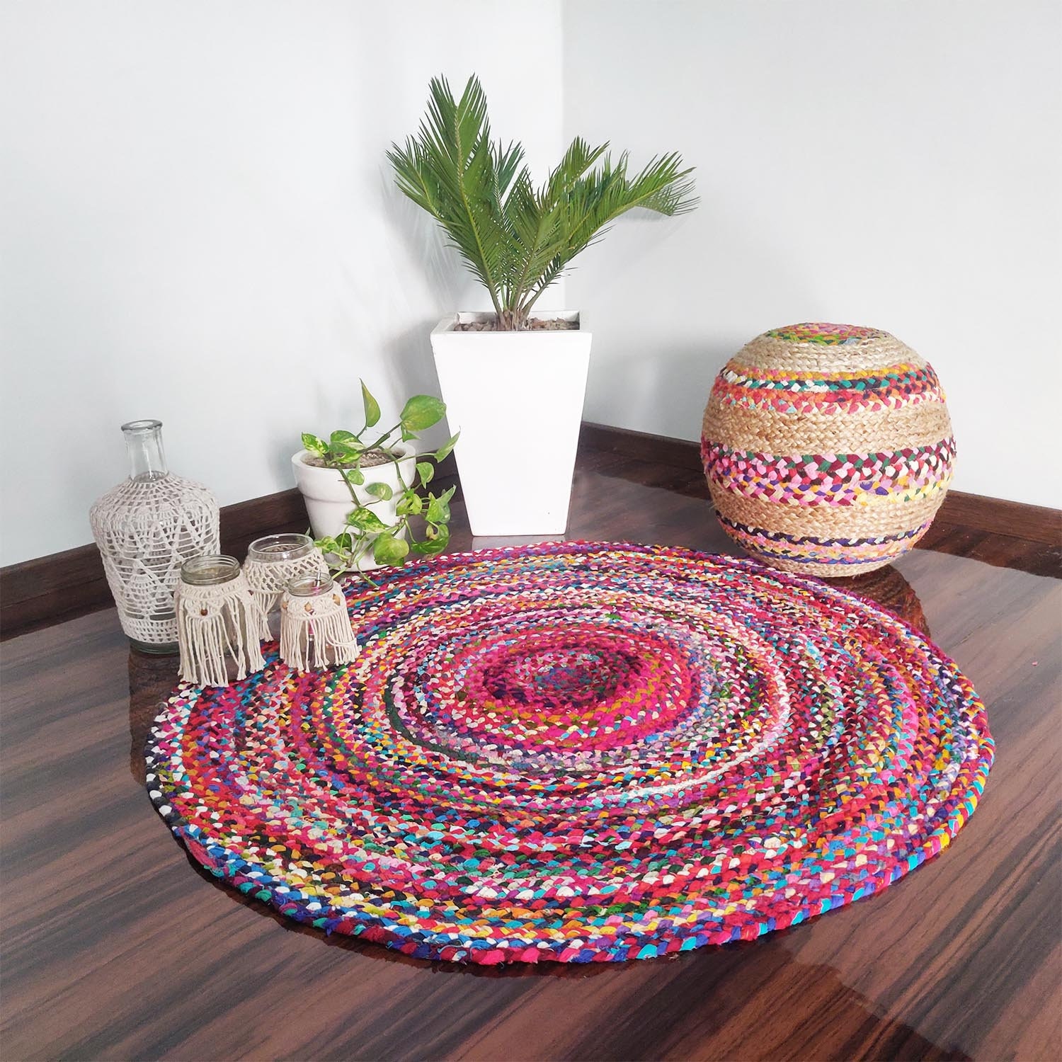 Round Multicolor Cotton Rag Rug: Handwoven Bohemian Style - Etsy