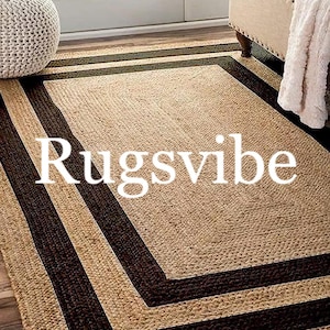 Handwoven Jute Rug: Natural Brown with Black Border, Bohemian Style
