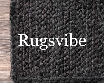 Black Jute Rug: Hand Woven Braided Bohemian Area Rug