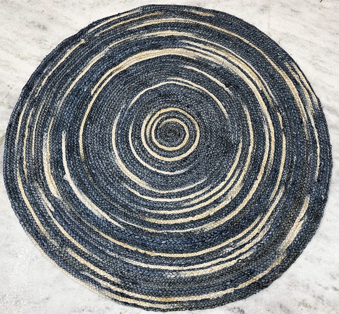 Handwoven Round Blue Jute Rug: Braided Bohemian Area Rug Doormat - Etsy