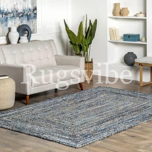 Blue Denim Jute Area Rug, Braided Denim Rag Rug/Carpet/Runner, Ecofriendly Rug, Large Bohemian Rug, Custom Rug