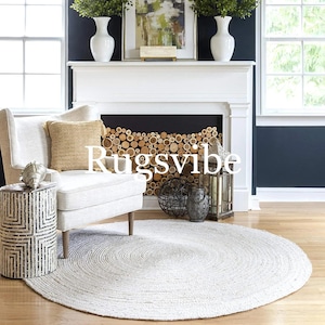 100% Pure White Jute Rug, Round Braided Area Rugs/Doormats For Bedroom, Living room, Bohemian Jute Rug , Custom  Rug