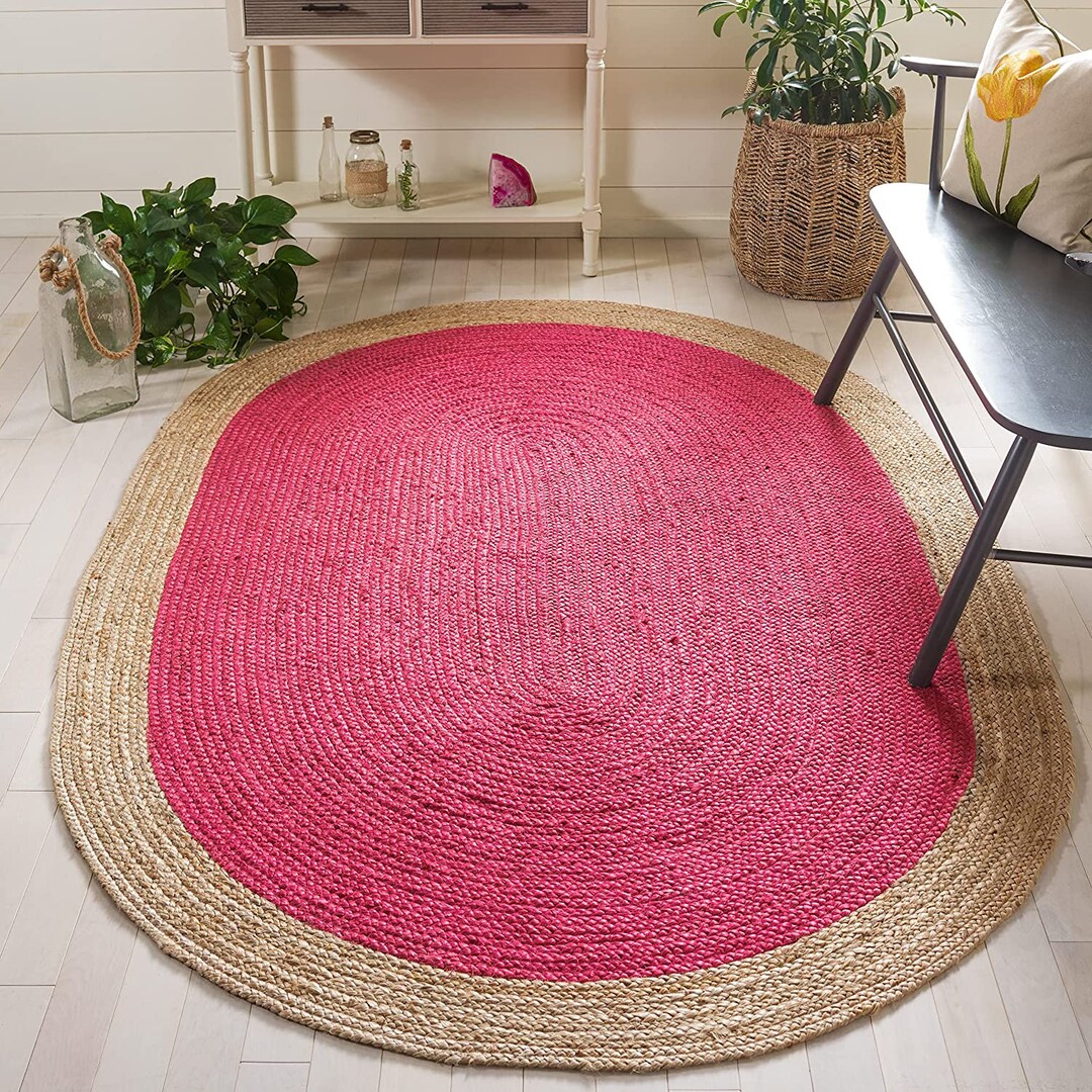 100 Natural Oval Jute Rug With Beige Border,braided Area Rug/floor