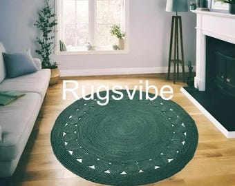 Handwoven Green Jute Rug: Round Braided Boho Area Rug,custom decor