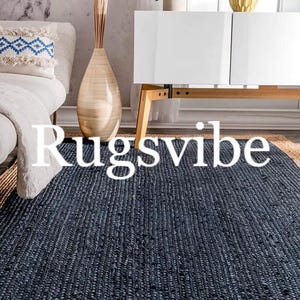 Handwoven Blue Jute Rug with Beige Border: Bohemian Braided Area Rug