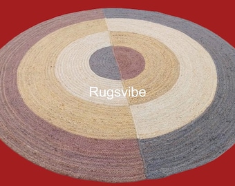 Round Brown Jute Mix Color Area Rugs,Natural Jute Doormat,Room Decor Bohemian Rug