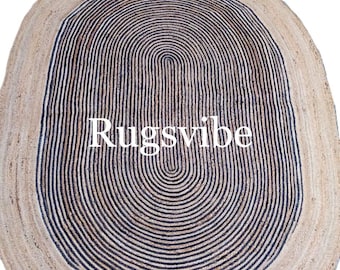 Handwoven Jute Rug: Oval Braided Rug with Black Border