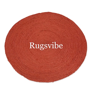 100% Terracotta/Orange Round Braided Jute Rug, Handwoven Area Rug/Carpet, Bohemian Jute Rug ,Custom Rug