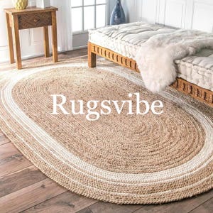 Handwoven Oval Jute Rug: Natural Fiber with White Border