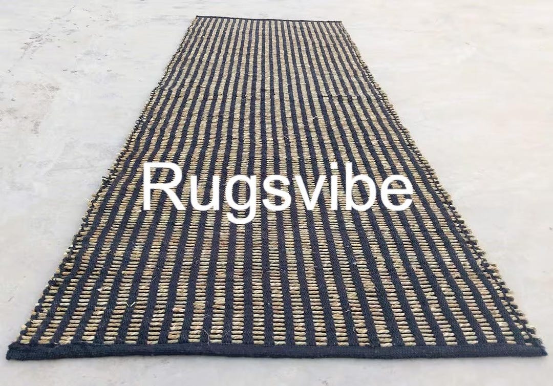 100% Genuine Black Cotton and Jute Mix Pattern Jute Rug, Rectangle ...