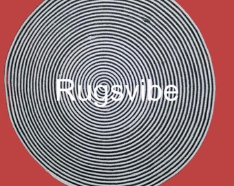 Braided Jute Rug: Black & White Round Area Rug, Natural Fiber Doormat