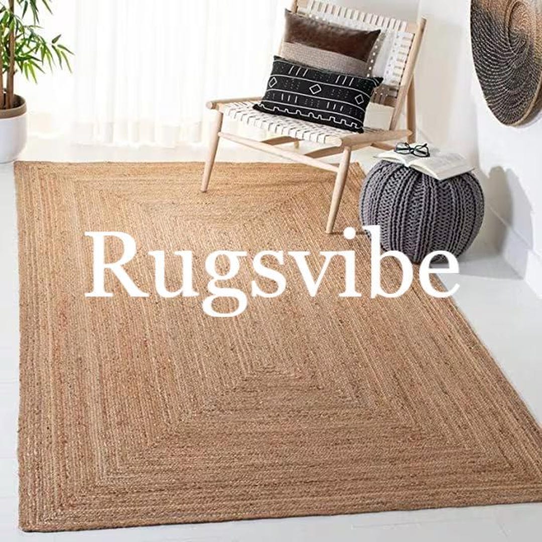 Braided Jute Area Rug: Square Bohemian Rug, Natural Brown Fiber - Etsy