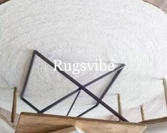 White Jute Rug: Round Braided Handwoven Bohemian Rug
