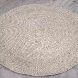 100% Genuine White Jute Rug, Round Braided Area Rug/Floor Rug For Bedroom, Living room ,Hallway, Bohemian Jute Rug , Custom  Rug