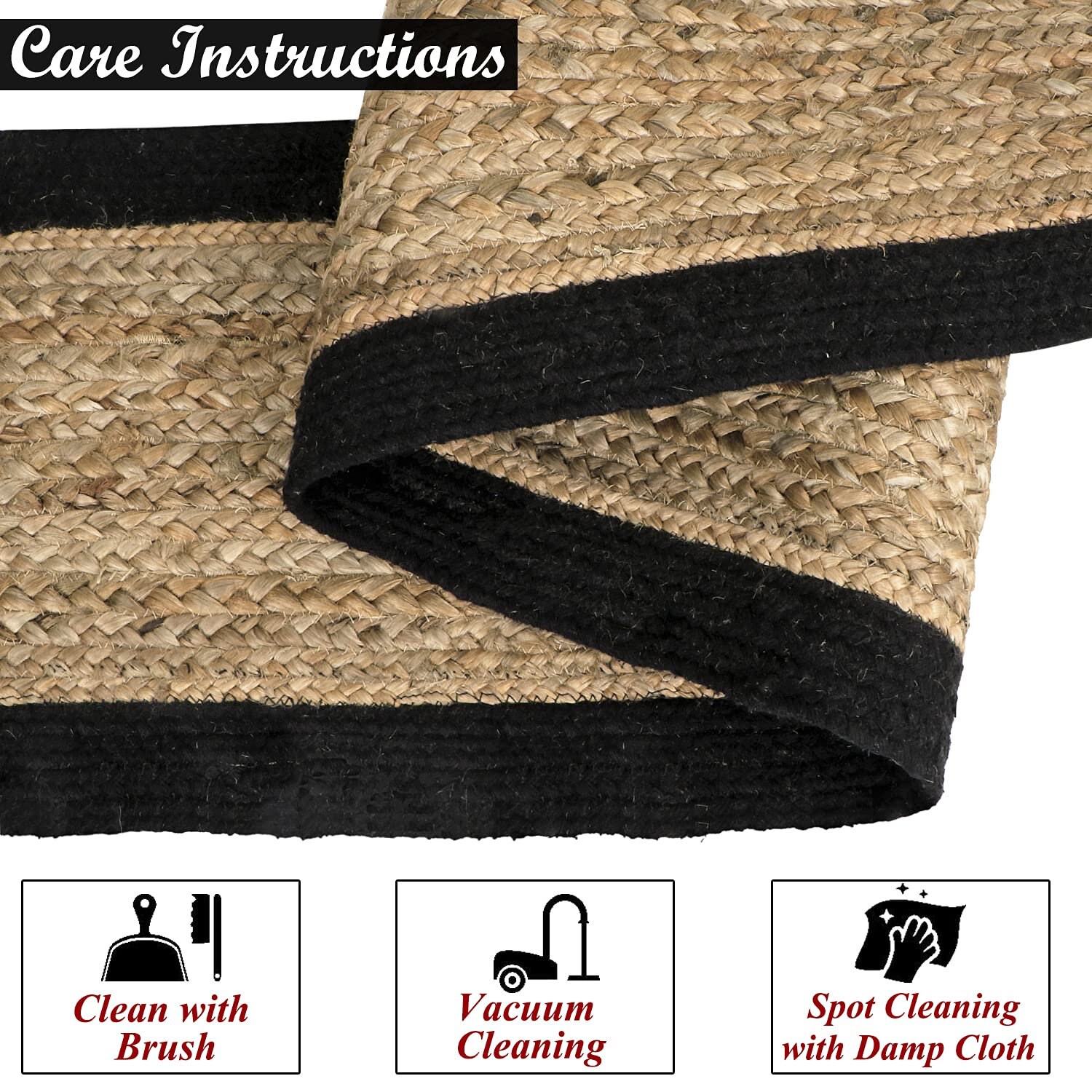 Natural Jute Runner With Black Border, Braided Area Runner Rug, Natural