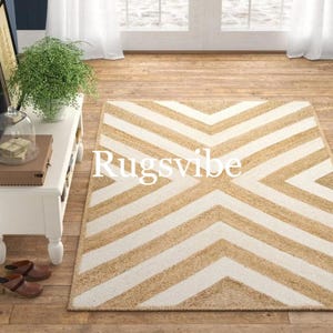 100% echter brauner und weißer Juteteppich, rechteckiger geflochtener Teppich / Bodenteppich für Schlafzimmer, Wohnzimmer, Flur, Boho Juteteppich, benutzerdefinierter Teppich
