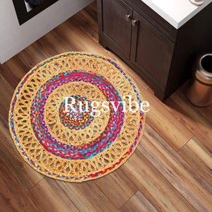 Natural Cotton Colorful Jute Rug Cotton And Jute Rug, Modern Braided Area Rugs/Jute Doormat,Meditation Mat