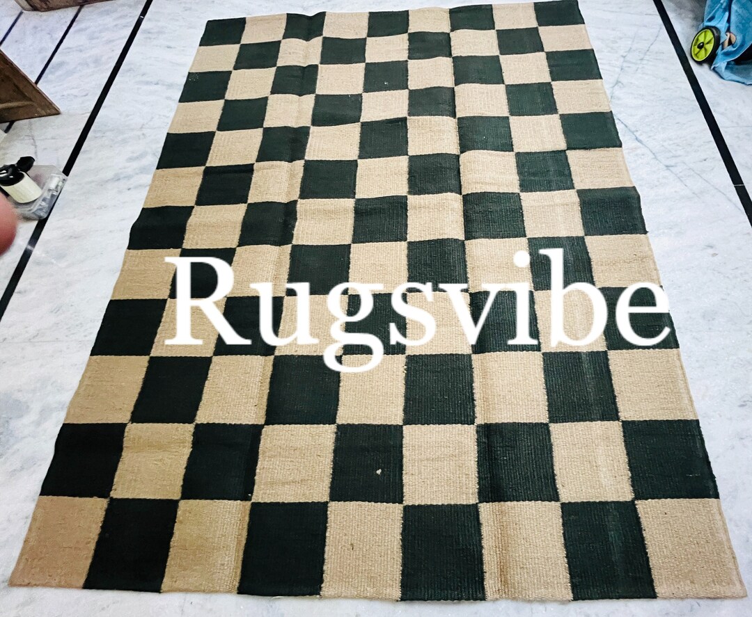 Green Checker Jute Rugs, Green and Brown Braided Checkered Area Rugs ...