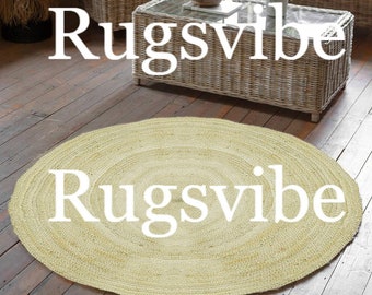 Off White Round Jute Rug: Braided Bohemian Area Rug