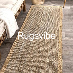 Natural Jute Runner Runner Rug with brown border, Braided Area Rustic All Custom Size Jute Runner, indoor Outdoor Jute Runner, Custom Rug